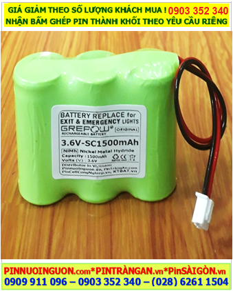 Pin đèn Exit thoát hiểm 3.6v-SC1500mAh, Pin đèn sự cố khẩn cấp 3.6v-SC1500mAh, Pin sạc GREPOW 3.6v-SC1500mAh